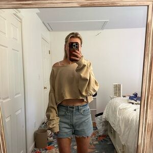 Brandy Melville Tan Off-the-Shoulder Sweater